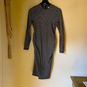 Long Sleeve Black & White Stripe Maternity Dress